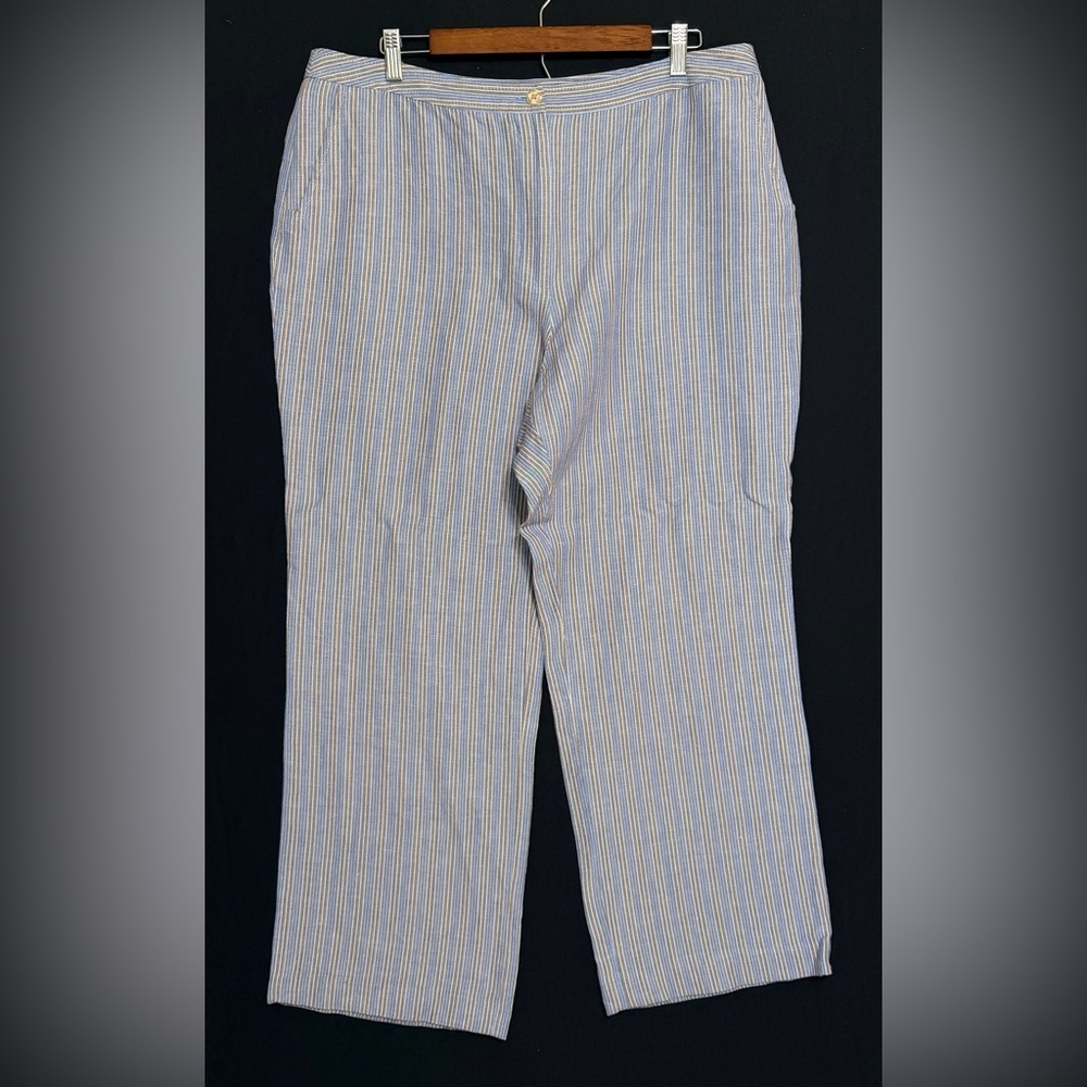 Covington Blue White Tan Striped Linen-Blend Dress Pants office travel light
